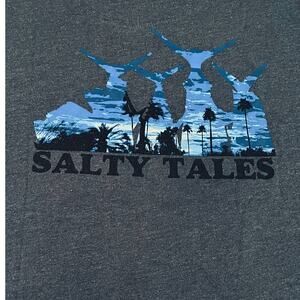 Salty Tails Palm Tree Sunset Print On Back Logo On Front Gray T Shirt Men Medium